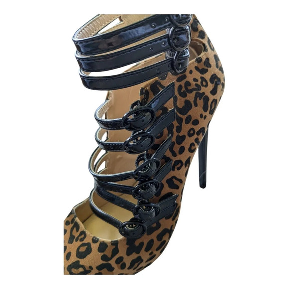 Scene Weaver Animal Print Heels  Stilettos Straps 7 - Picture 8 of 12